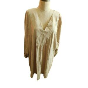 J. Jill Size 4X Plus Size Tan Cotton Knit Tab button 3/4 Sleeve Top NWT